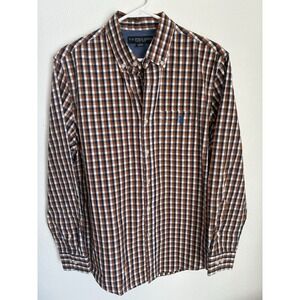 US Polo Assn. Men's Long Sleeve Button-Down Shirt Plaid Size M Rust Blue White